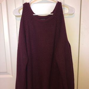 Forever 21 Maroon Off The Shoulder Sweater